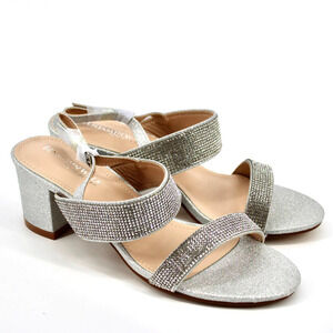 BENJAMIN Walk Ares Rhinestone Sandal Heel Women’s Size 8 in Silver Metallic NEW